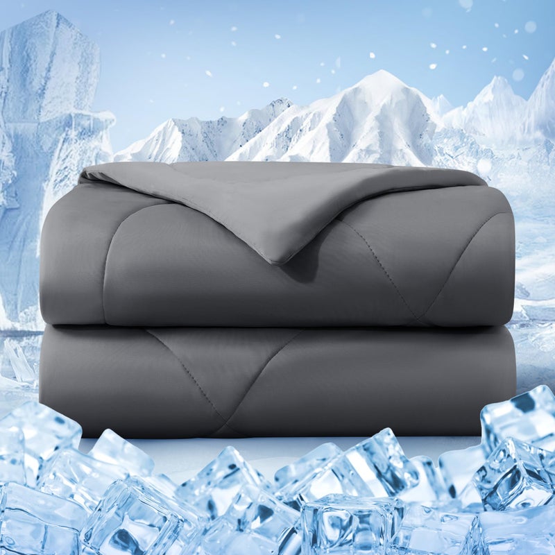 bedsmile Cooling Comforter King Size  Double-Sided Cold Tech Fabric Quilted Bed Comforters Cooling Blanket for Hot Sleepers  Breathable Lightweight Summer Bedding  All-Season Ice Blanket  Dark Gray - Image 1